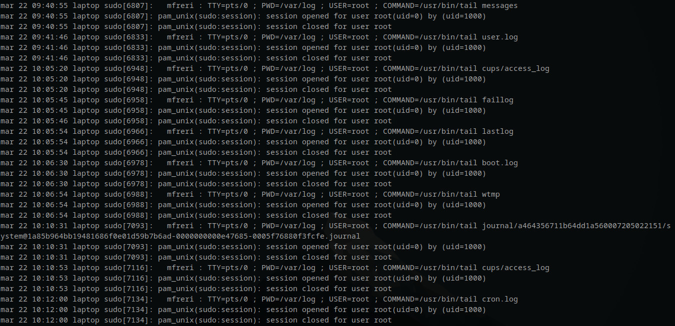 Salida del comando journalctl